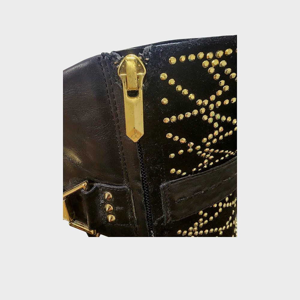 Sold!!!am Edelman sz.6 Studded Black and Gold Leather/Suede Women's Ankle Boots - Picture 13 of 16